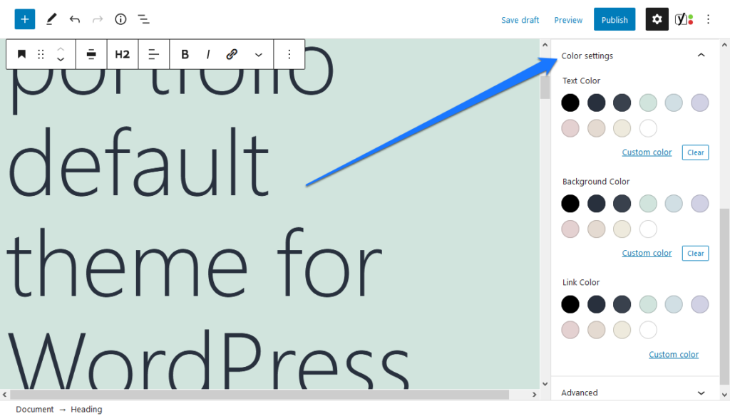 color settings inside wordpress editor