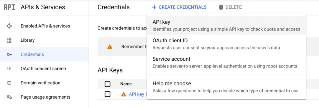 Create API key