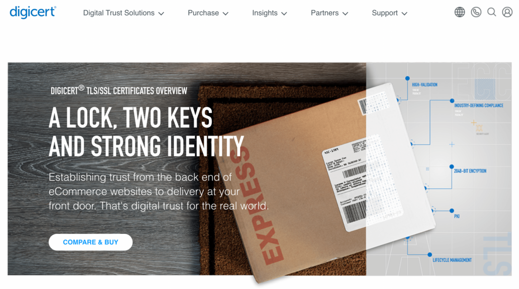 Digicert TLS/SSl certificate landing page
