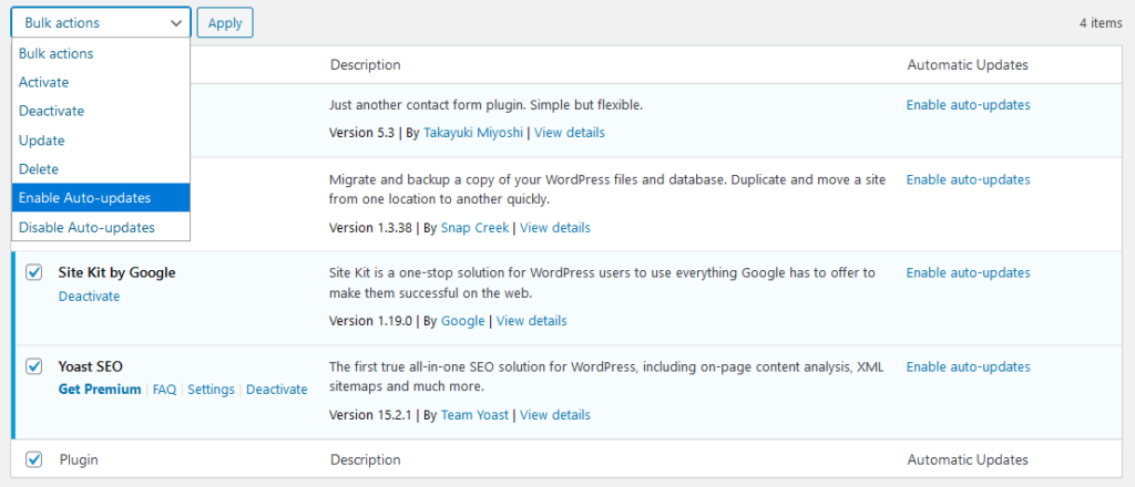 enable automatic updates for wordpress plugins in bulk