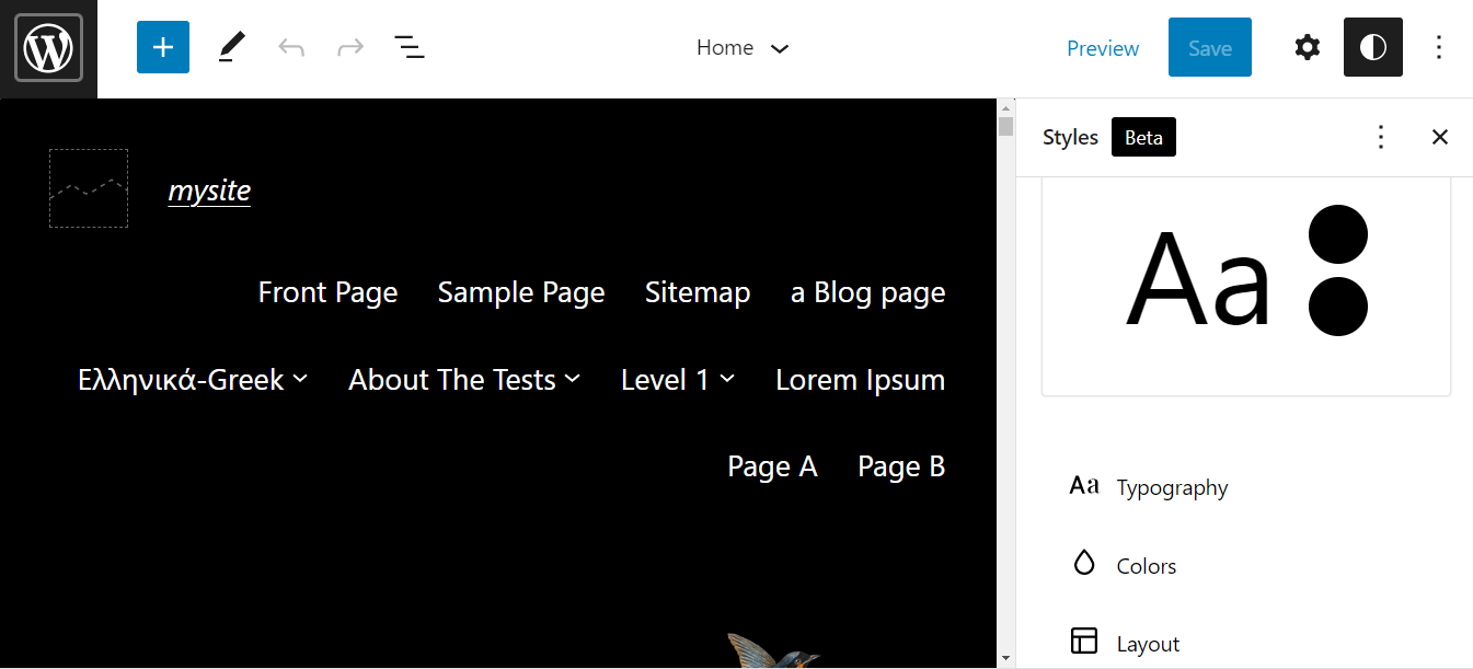The Global Styles feature in the Full Site Editing