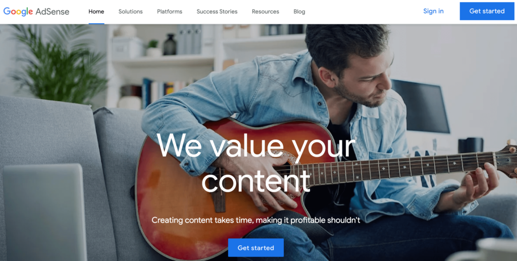 Google AdSense homepage