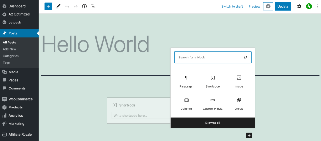 WordPress' block-based Gutenberg editor. 