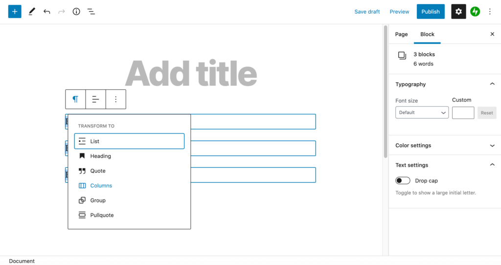 WordPress' columns block. 
