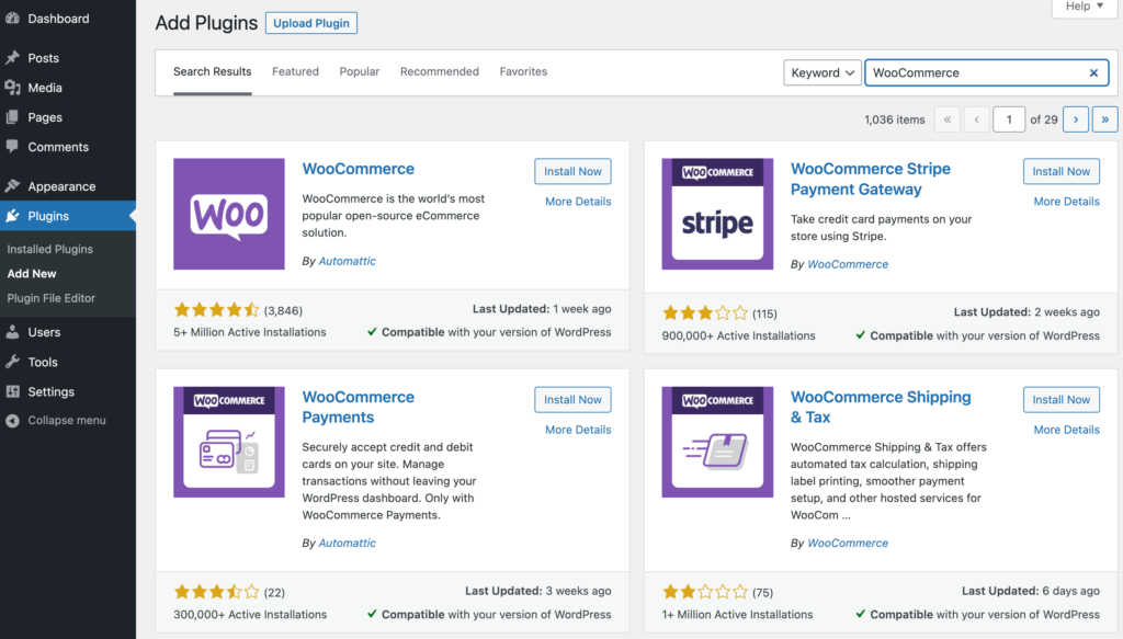 Install WooCommerce plugin