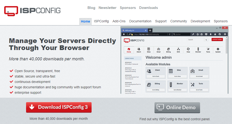 The ISPConfig web hosting control panel.