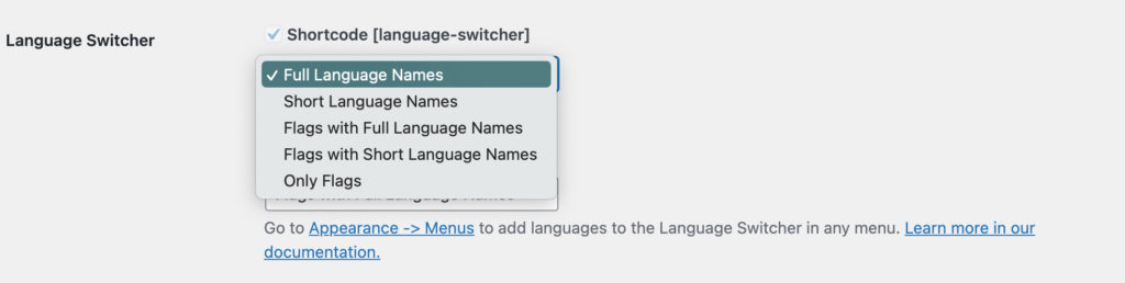 Language switcher appearance
