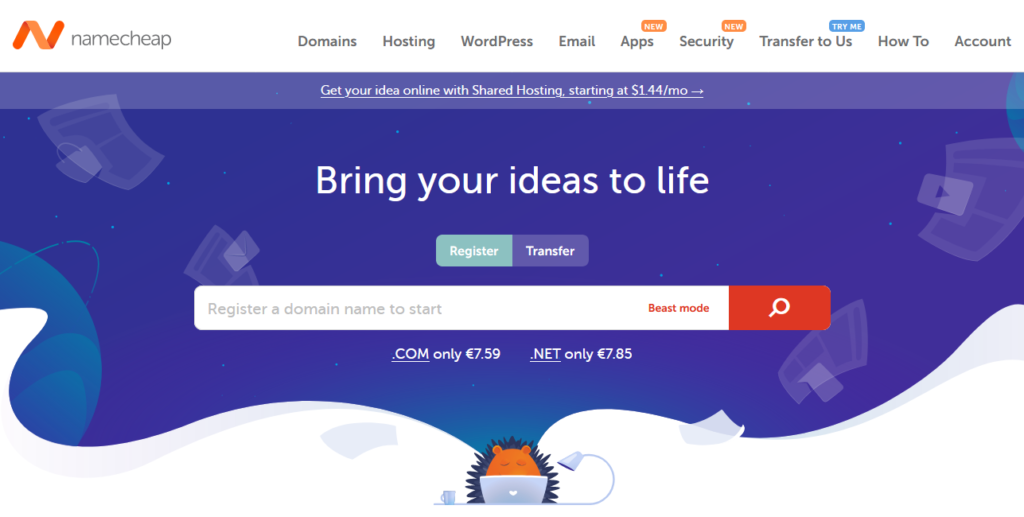 namecheap domain registrar homepage