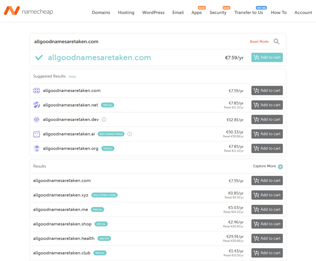 namecheap search results how resitrars for domains work