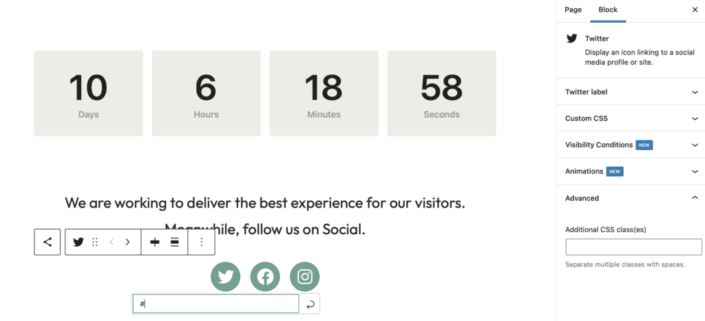 Adding social links to your maintenance mode page