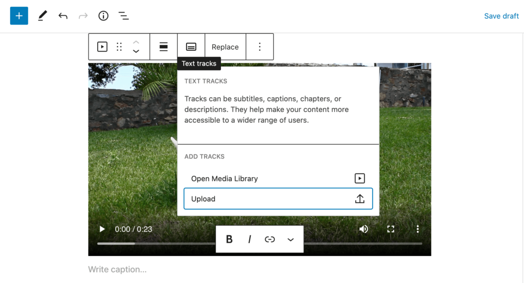 Gutenberg's Web Video Text Tracks feature. 