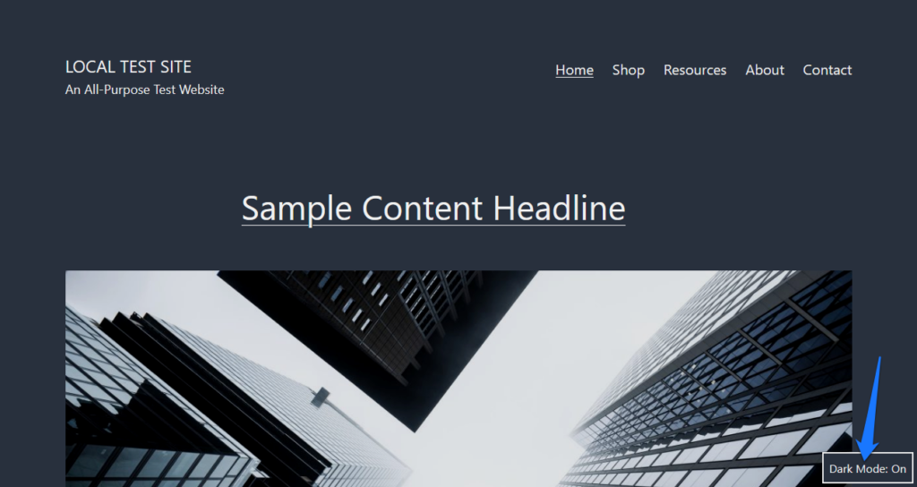 twenty twenty one dark mode activated on front end