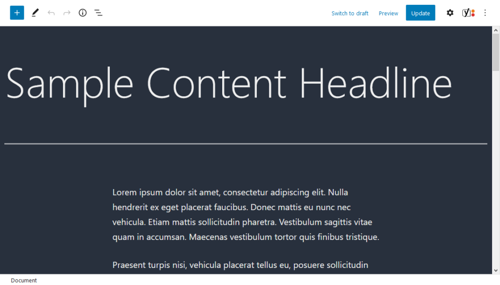 twenty twenty one dark mode editor styles example