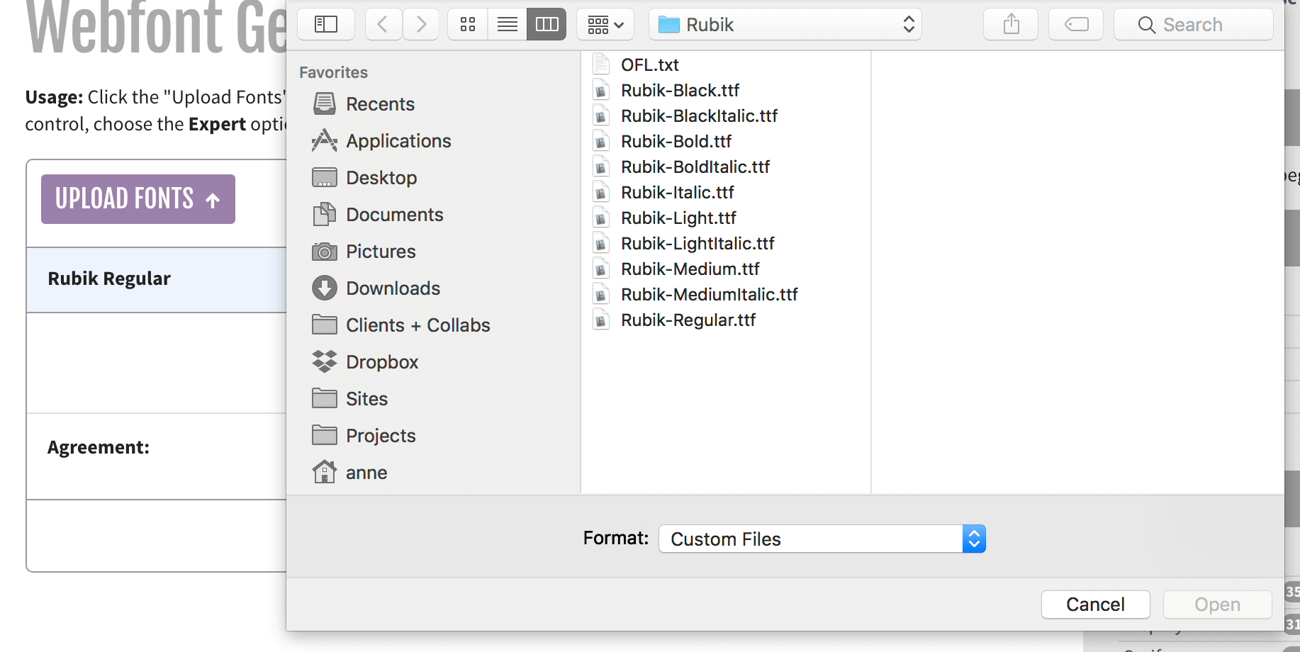 Web font generator upload