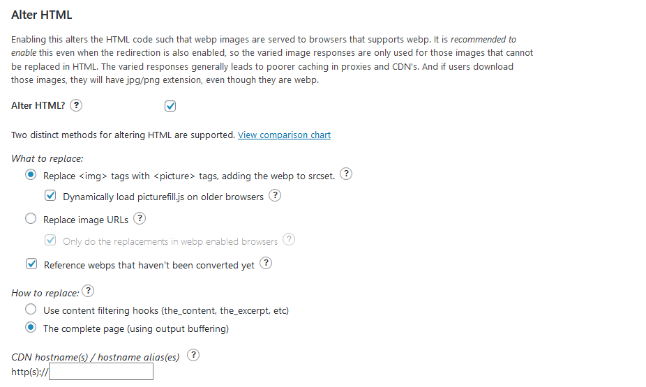 webp express settings