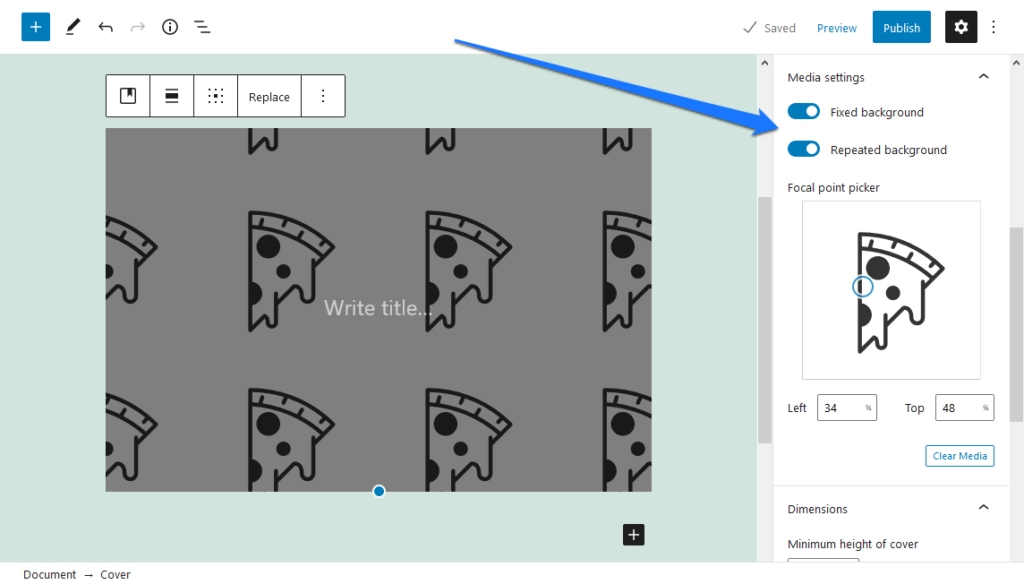 wordpress 5.6 cover block repeated background option