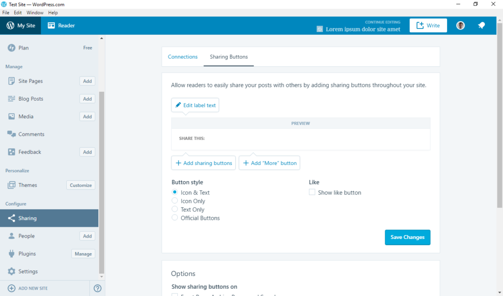 wordpress desktop app add sharing buttons