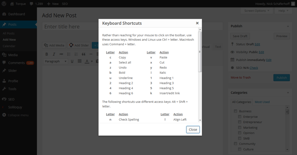 Productivity tips for bloggers - WordPress keyboard shortcuts
