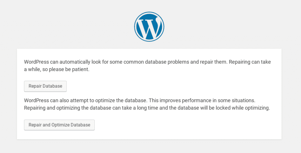The WordPress Database Optimization screen.