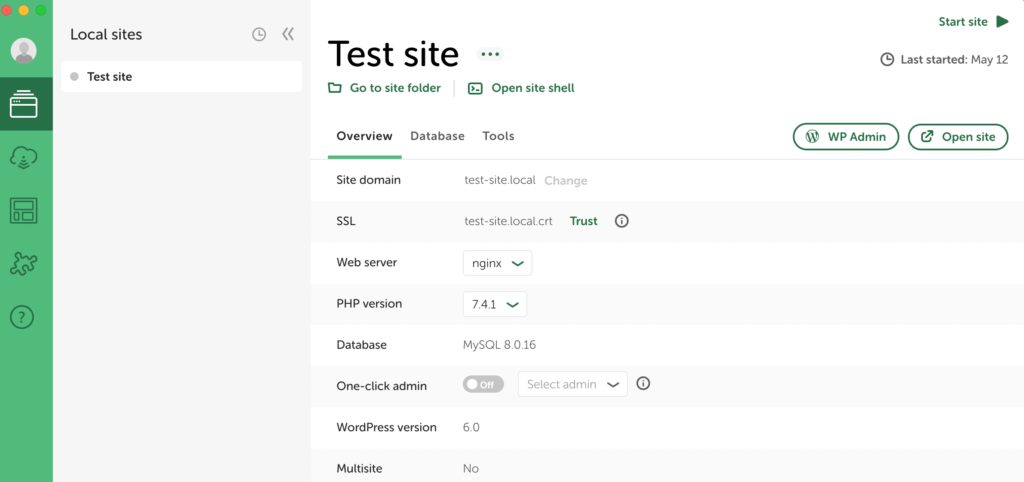 WordPress website in local development environment 